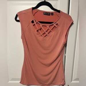 New York & Company Coral Lattice Blouse size 7